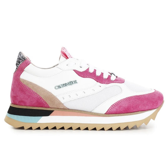 Sneakers CafèNoir woman white fabric pink suede