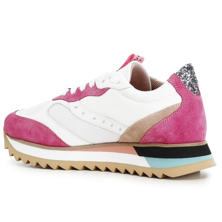 Sneakers CafèNoir donna camoscio e tessuto bianco fucsia