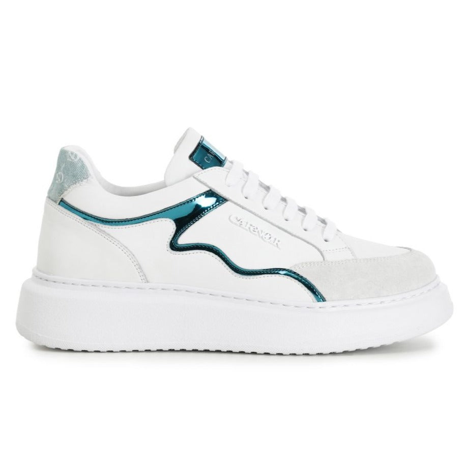 Sneakers CafèNoir donna pelle bianco inserti menta
