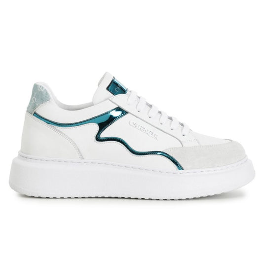 Sneakers CafèNoir donna pelle bianco inserti menta