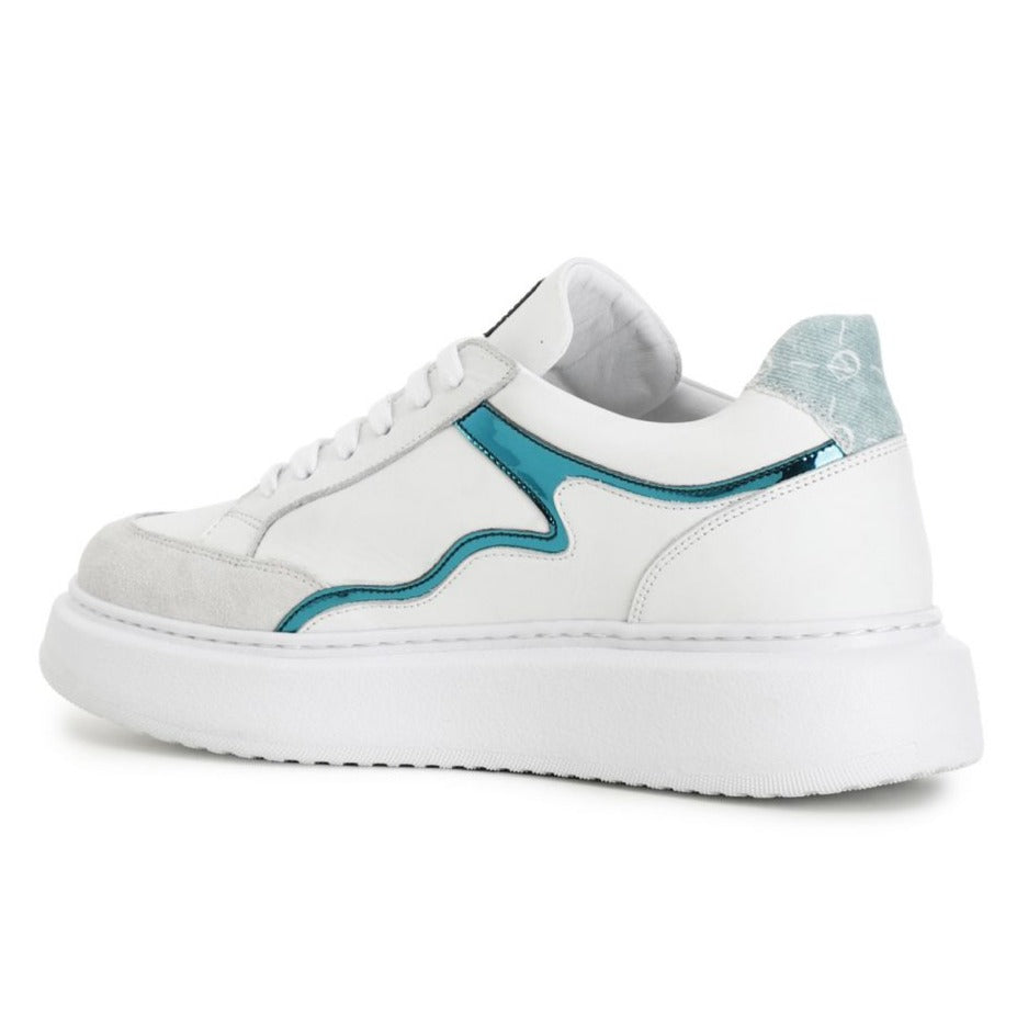 Sneakers CafèNoir donna pelle bianco inserti menta