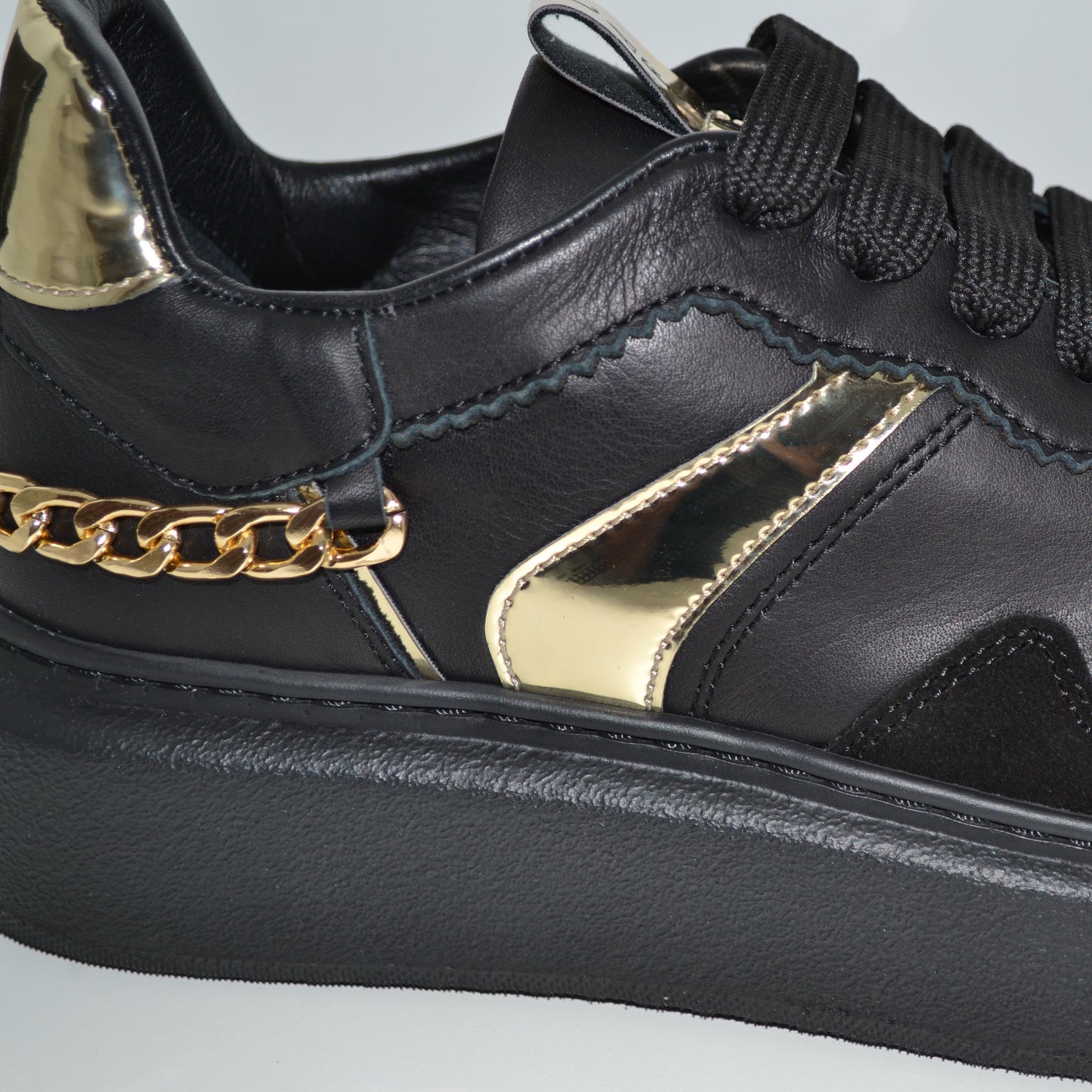Sneakers CafèNoir woman black leather gold applications