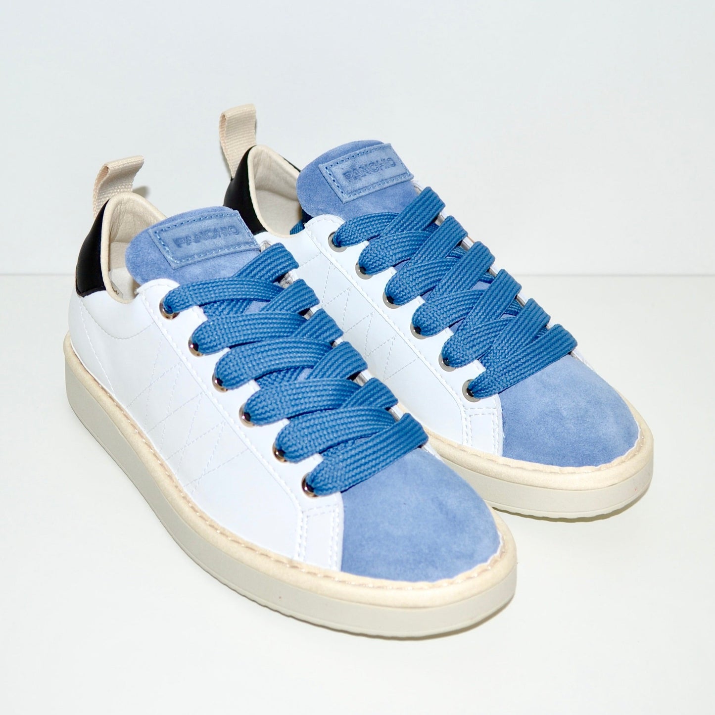 Sneakers Panchic woman white leather and blue suede