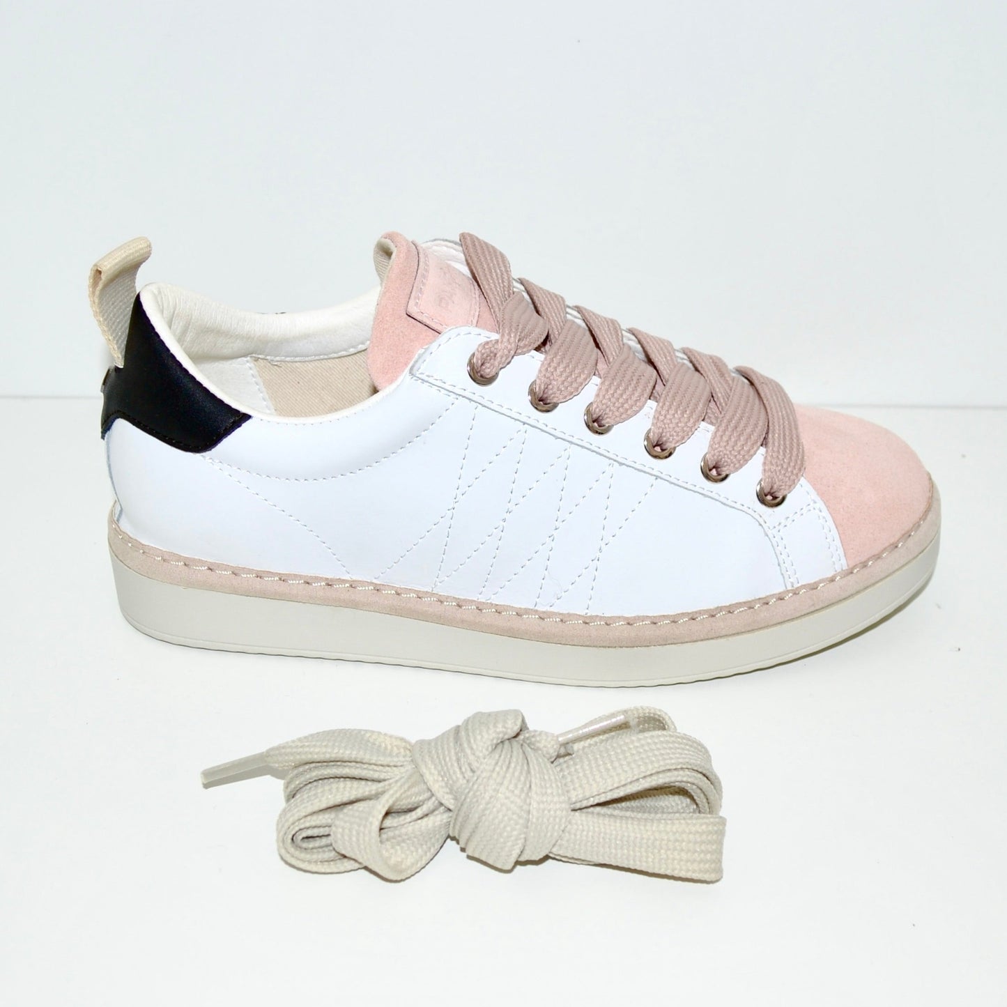 Sneakers Panchic woman white leather and pink suede
