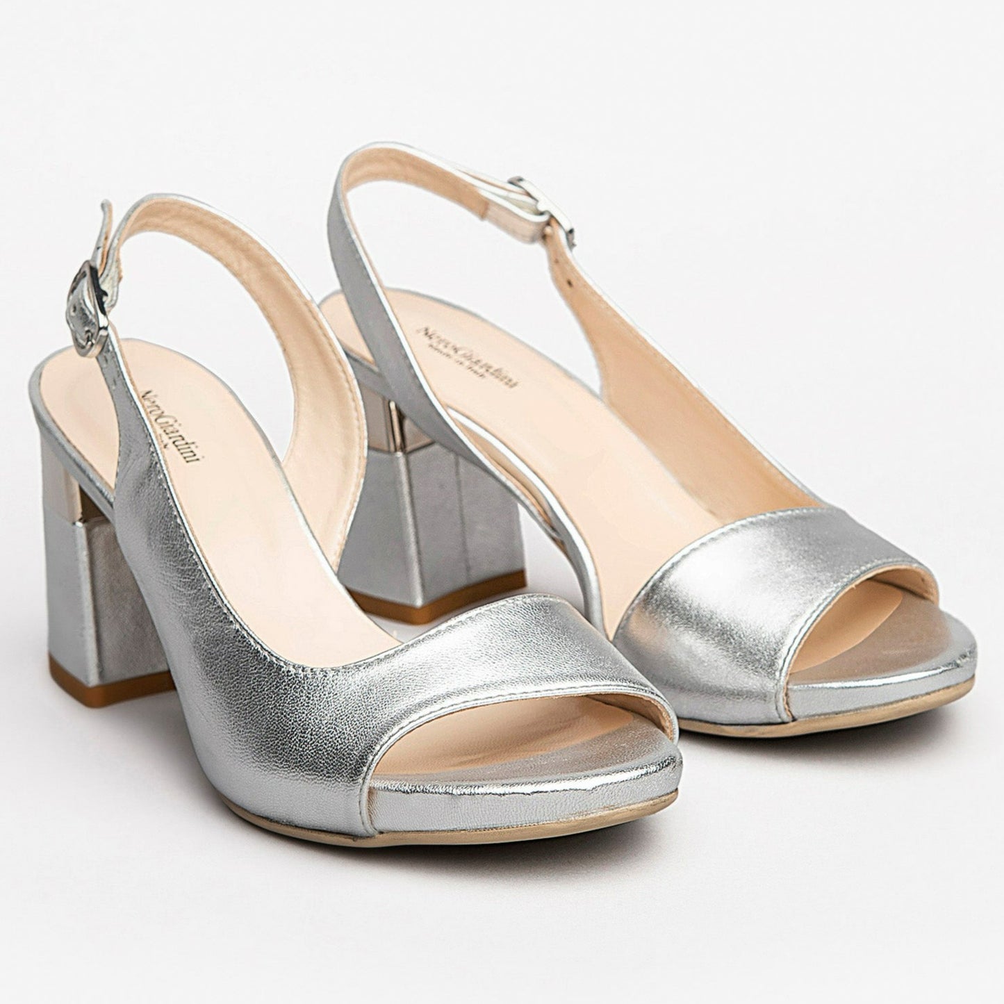 Sandals NeroGiardini women silver leather heels