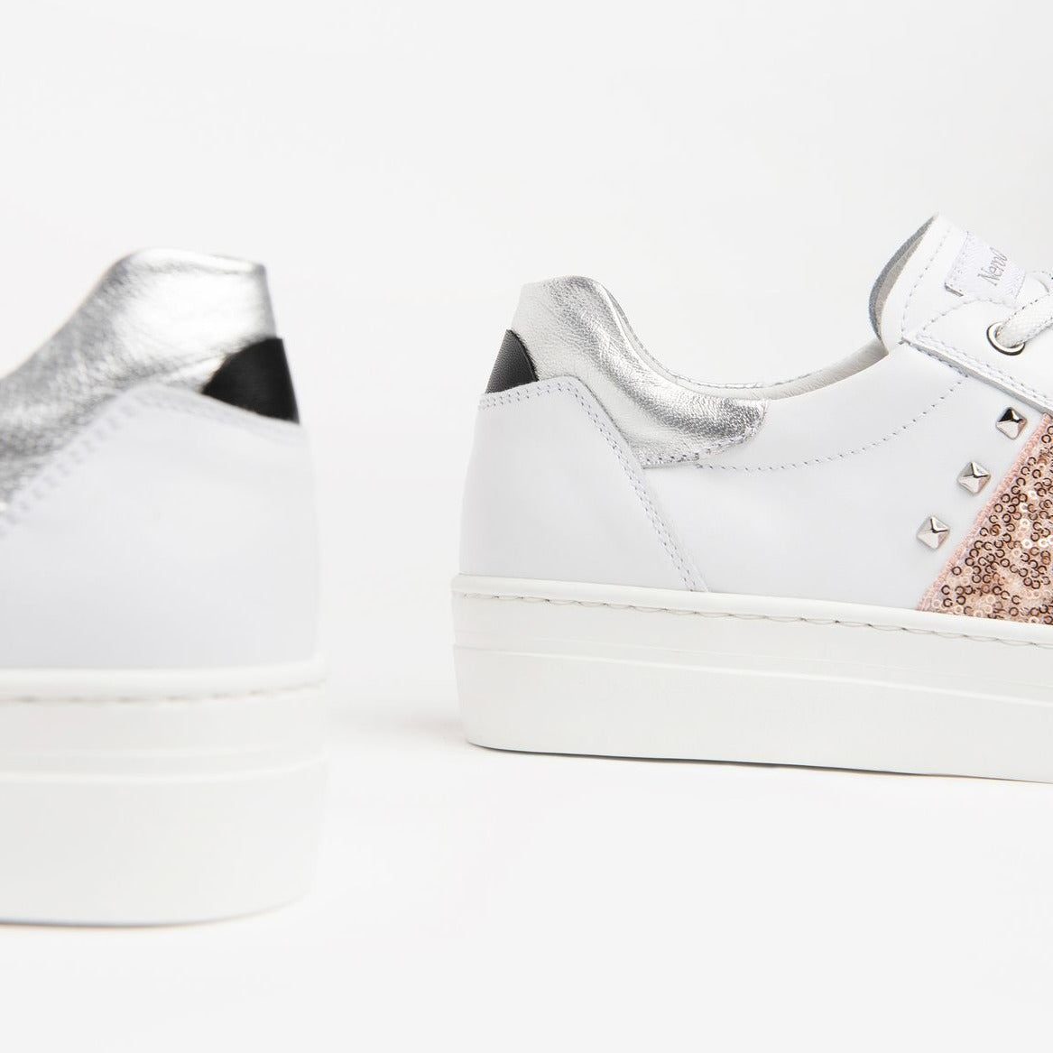 Sneakers NeroGiardini woman white leather pink applications
