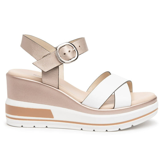 Sandals NeroGiardini women white and gold leather wedge