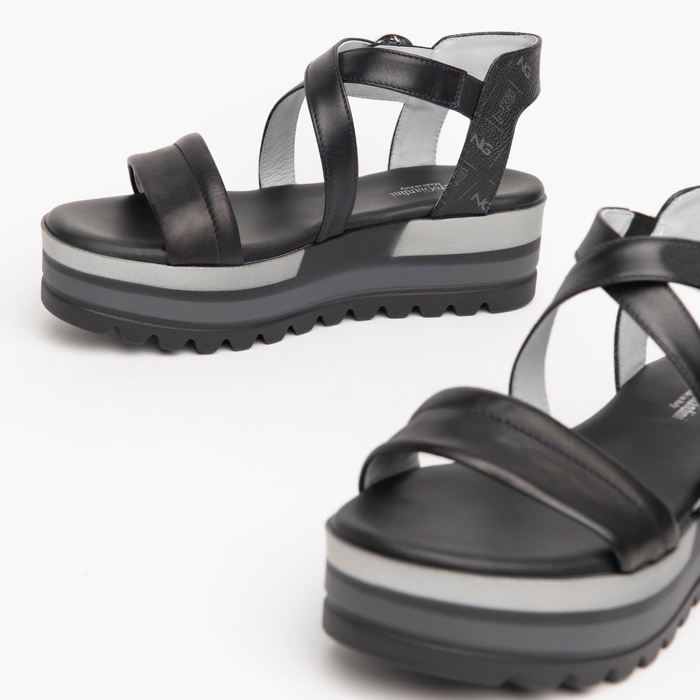 Sandals NeroGiardini women black and grey leather wedge