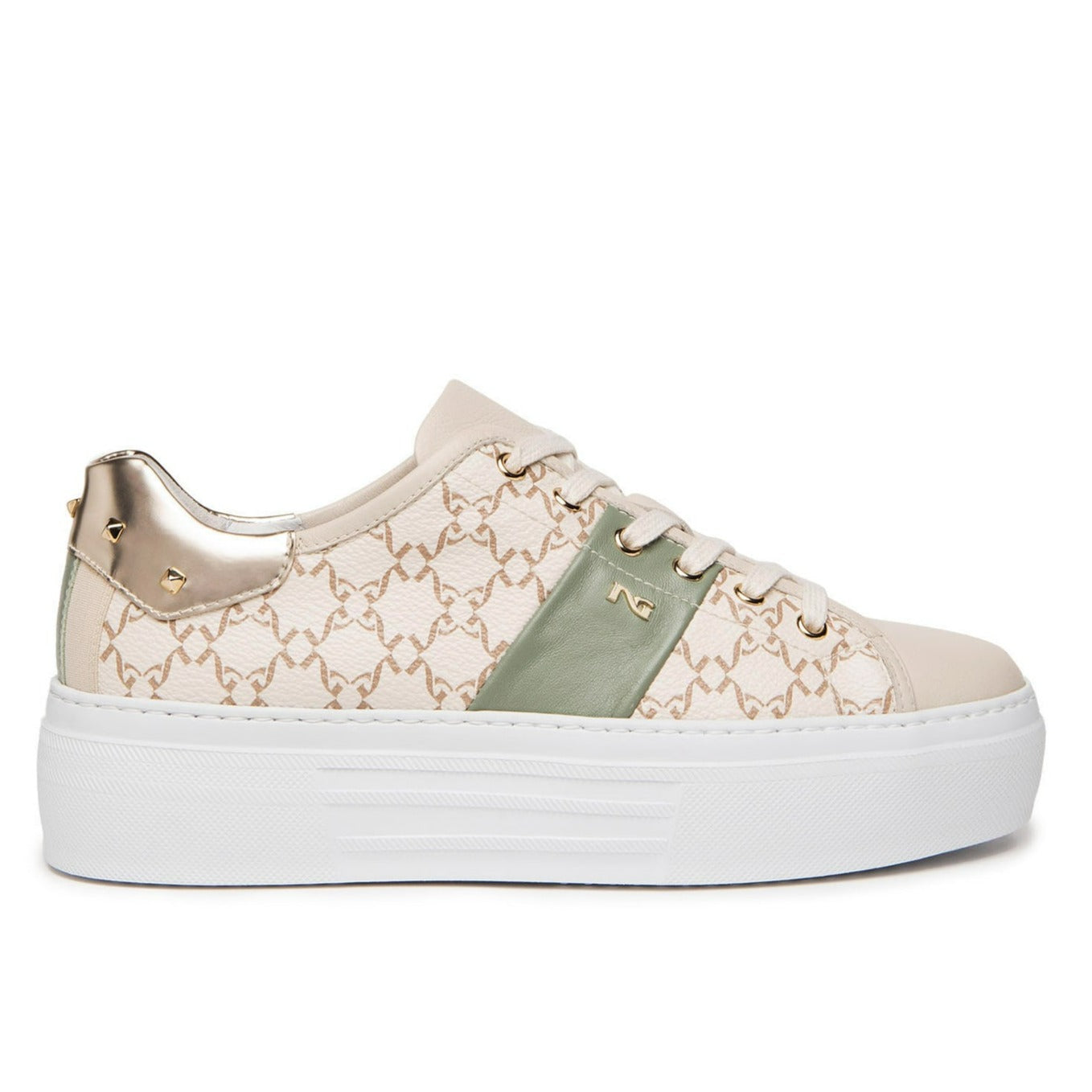 Sneakers NeroGiardini donna pelle beige fascia verde suola platform