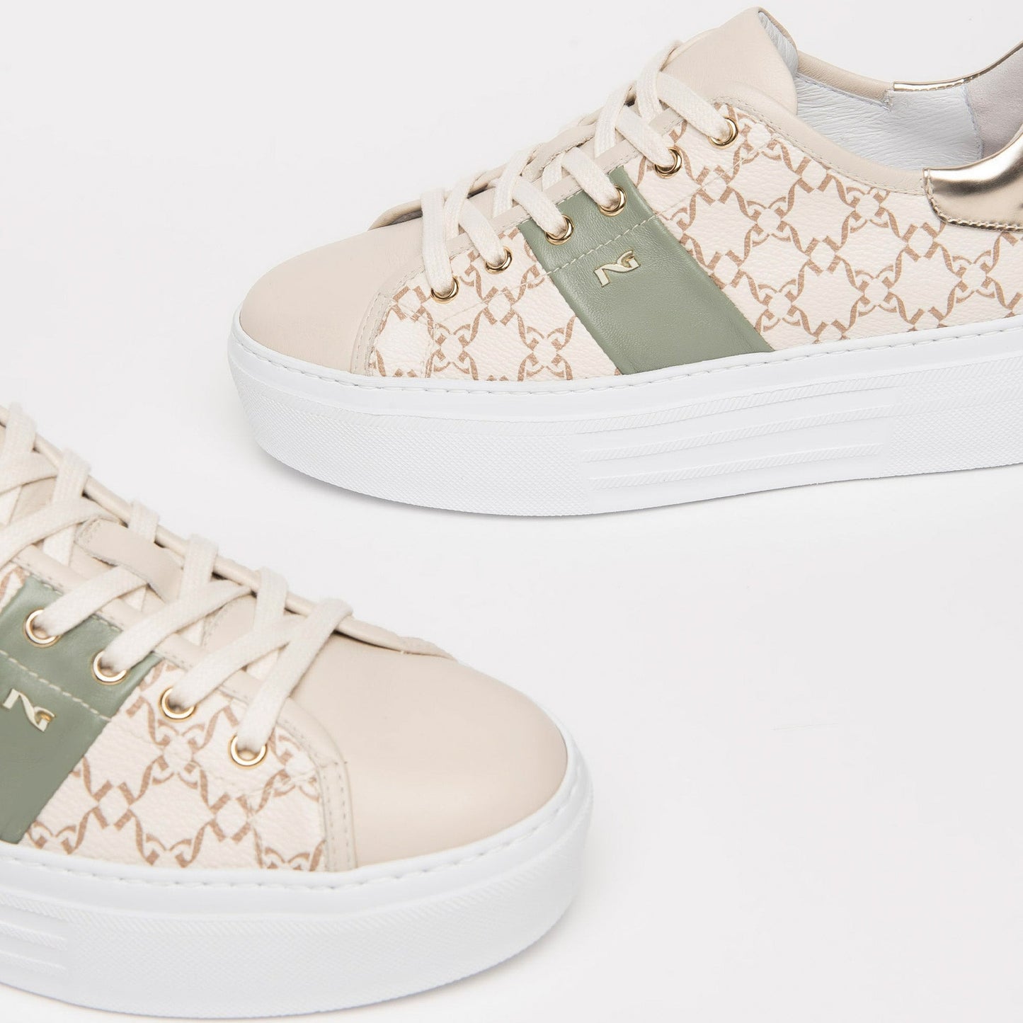 Sneakers NeroGiardini donna pelle beige fascia verde suola platform