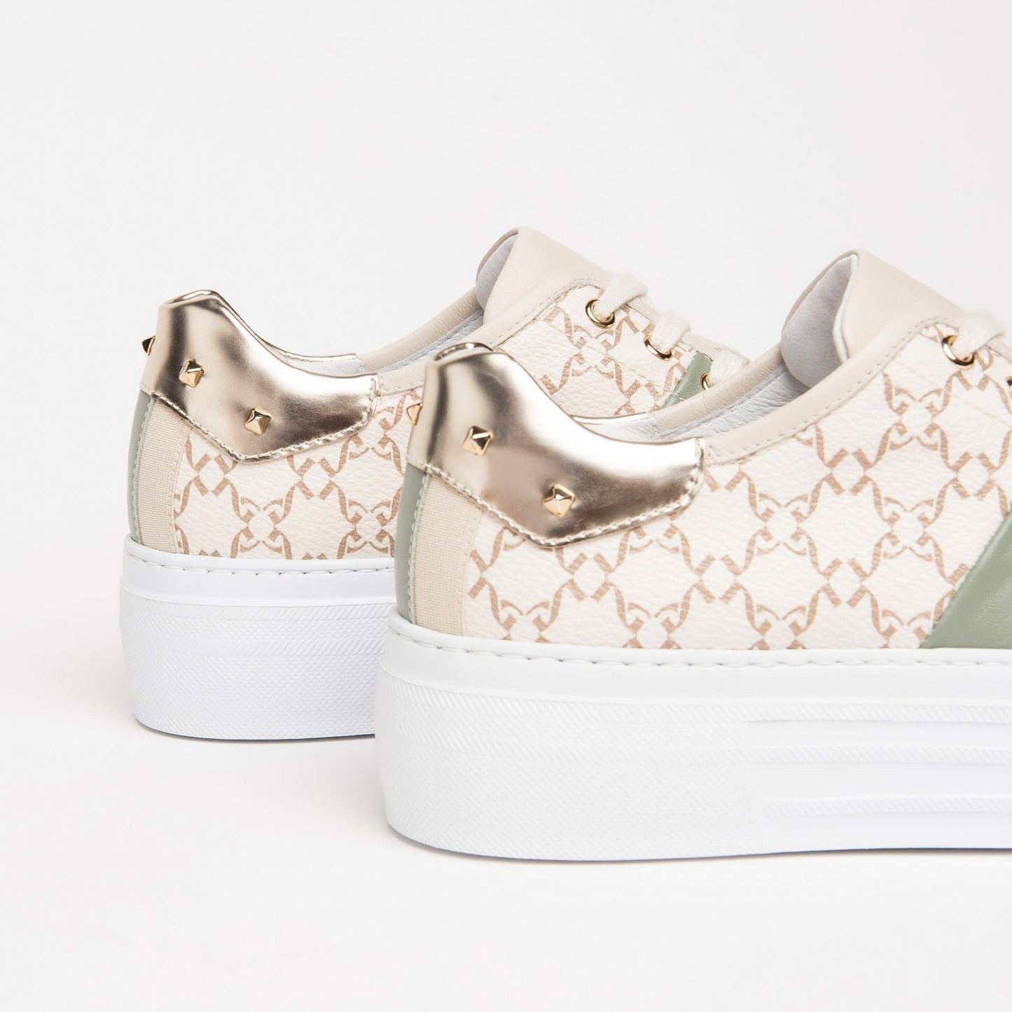 Sneakers NeroGiardini donna pelle beige fascia verde suola platform