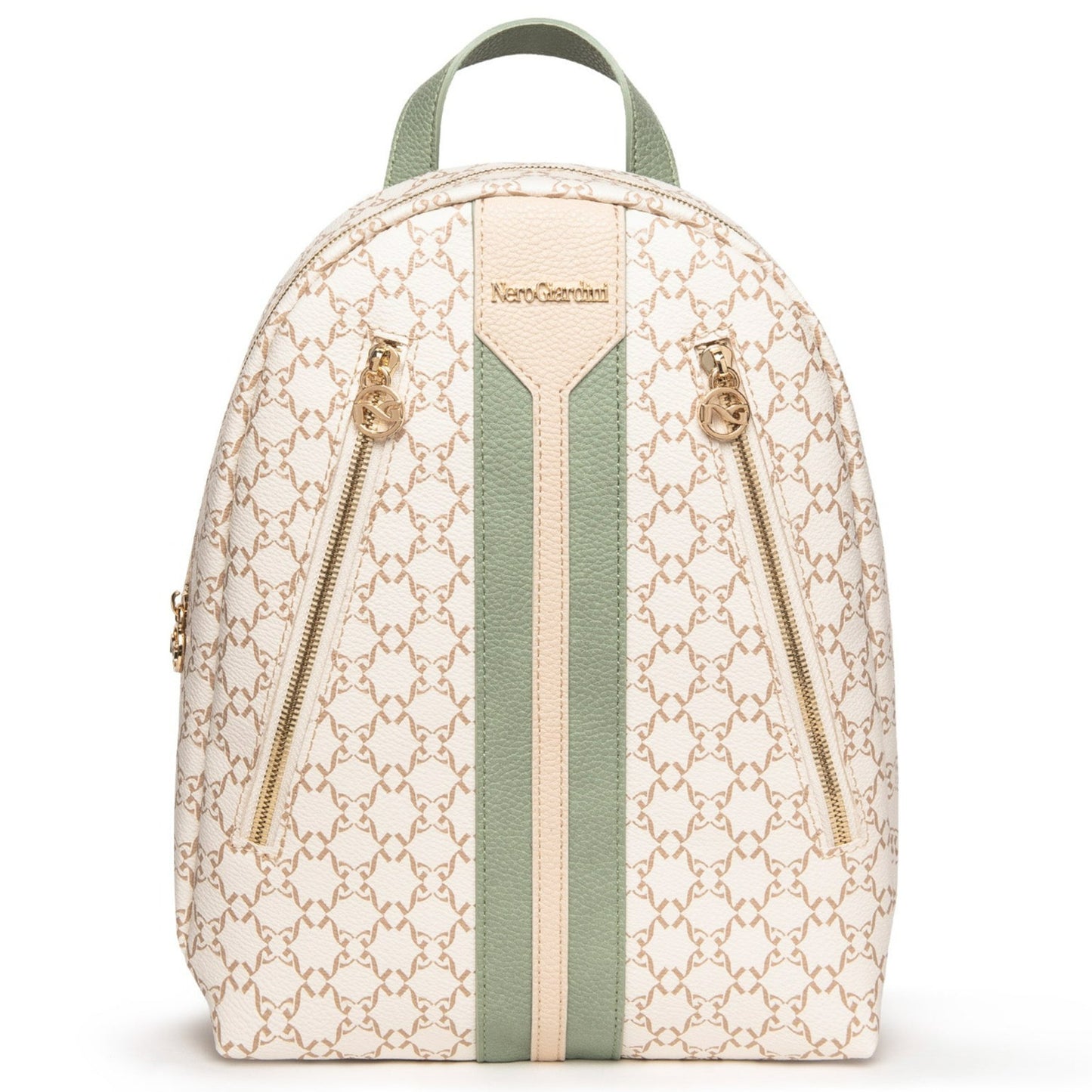 Backpack NeroGiardini beige base with texture sage inserts