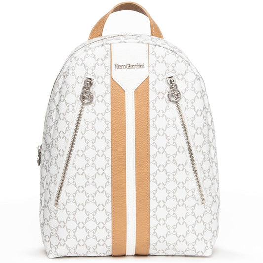 Backpack NeroGiardini white base with grey texture brown inserts
