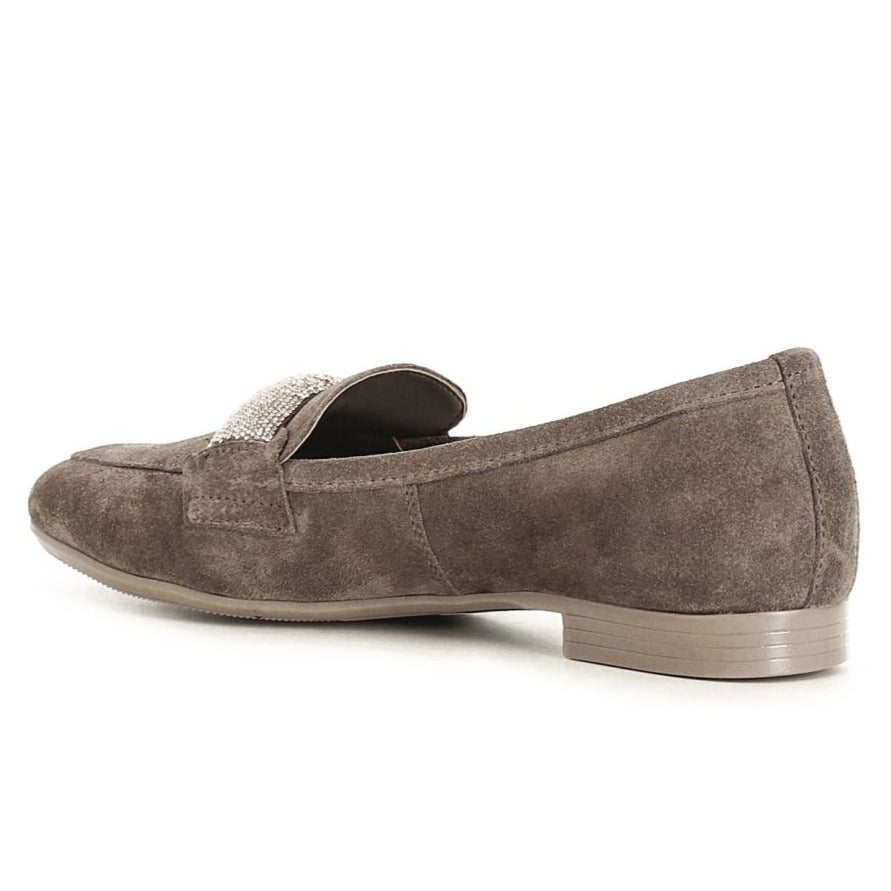 Loafer CafèNoir taupe suede leather diamond buckle