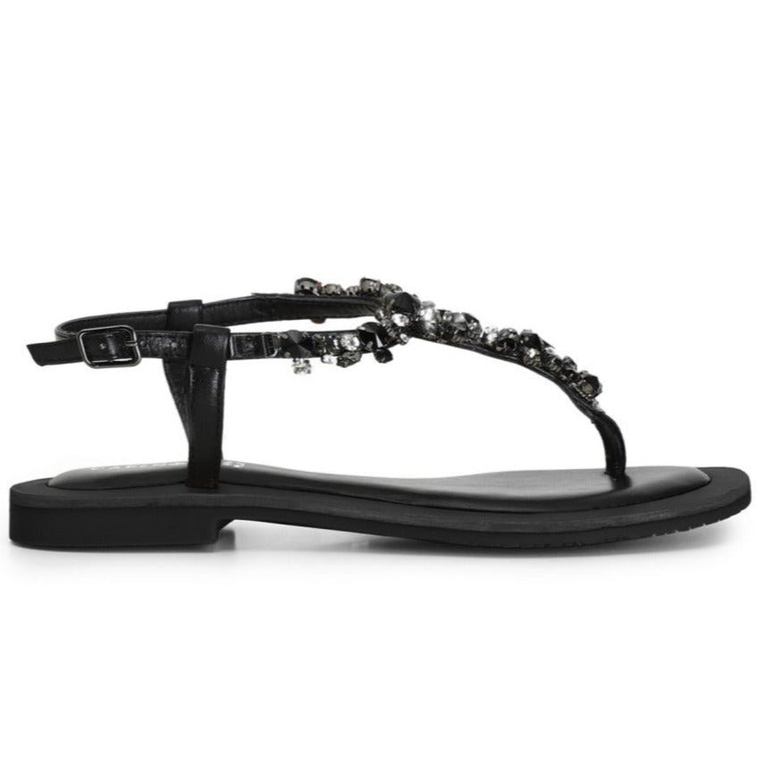 Sandals jewel thong CafèNoir women black leather