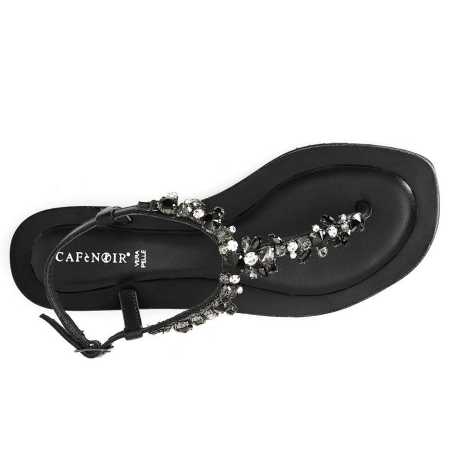 Sandals jewel thong CafèNoir women black leather
