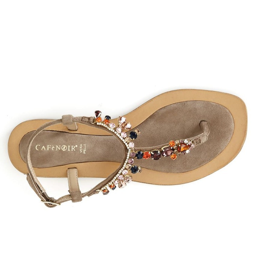 Sandals jewel thong CafèNoir women taupe leather
