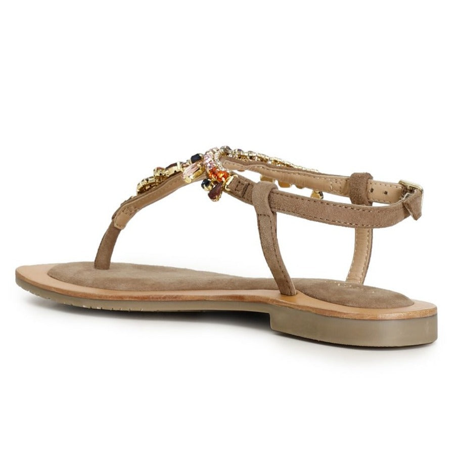 Sandals jewel thong CafèNoir women taupe leather