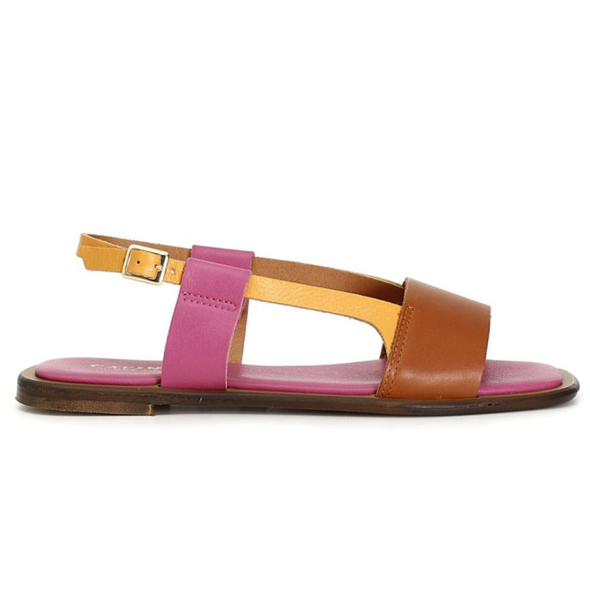 Sandali CafèNoir donna pelle cuoio e fucsia
