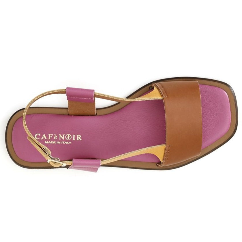 Sandali CafèNoir donna pelle cuoio e fucsia