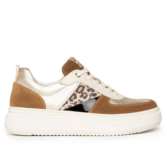 Sneakers NeroGiardini woman brown suede and leather animalier