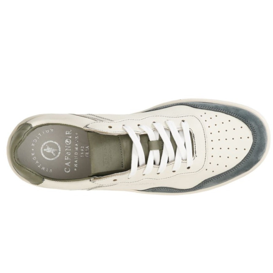 Sneakers CafèNoir uomo pelle bianco inserti camoscio verde