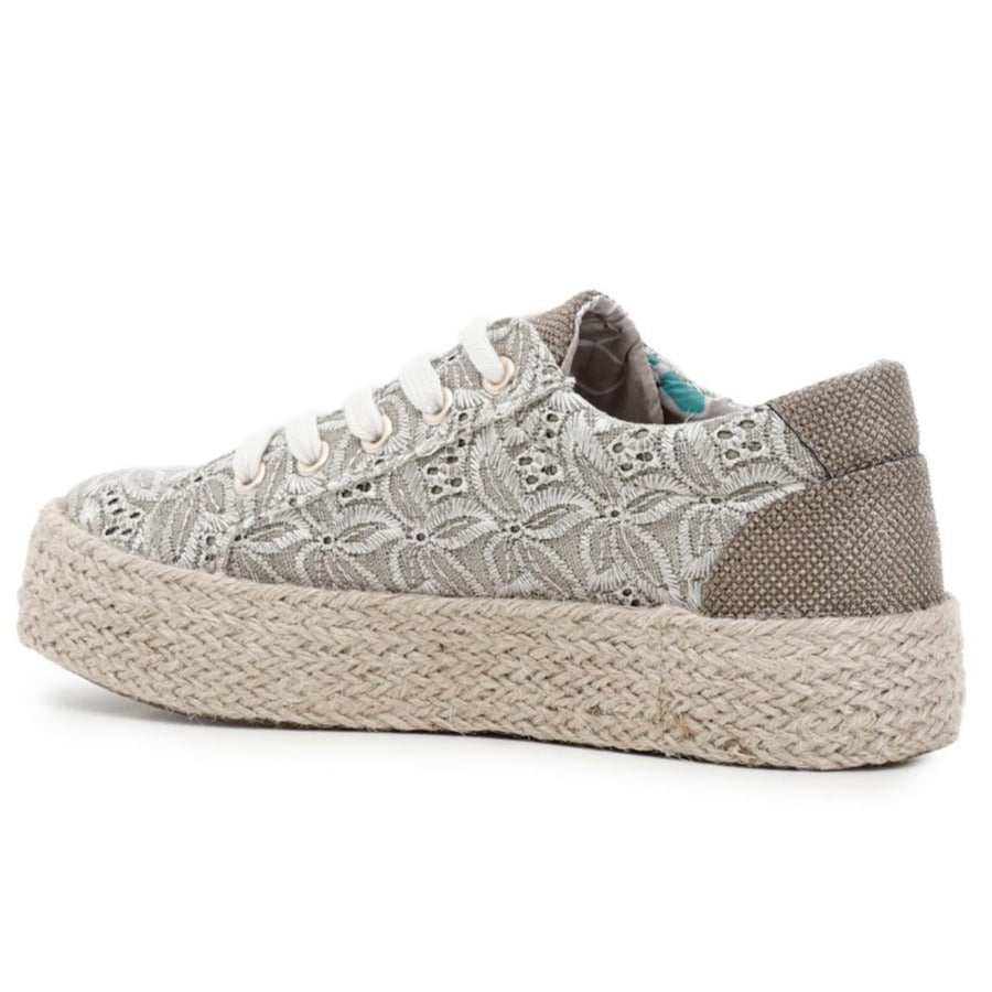 Sneakers CafèNoir woman taupe lace fabric with raffia sole