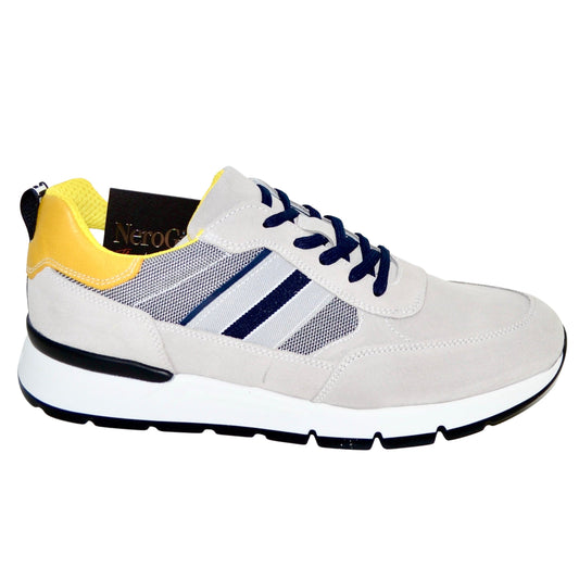 Sneakers NeroGiardini man leather and fabric gray and yellow