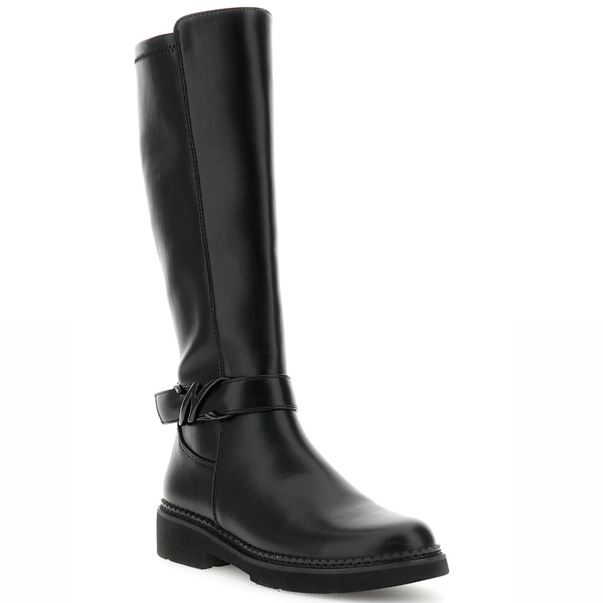 High boots CafèNoir woman black eco-leather logo inserts