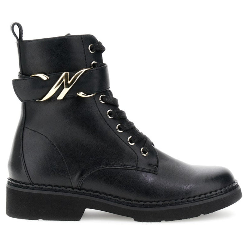 Ankle boots CafèNoir woman black eco-leather logo inserts