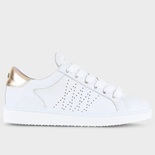 Sneakers Panchic donna pelle bianco inserti laminato oro rosa