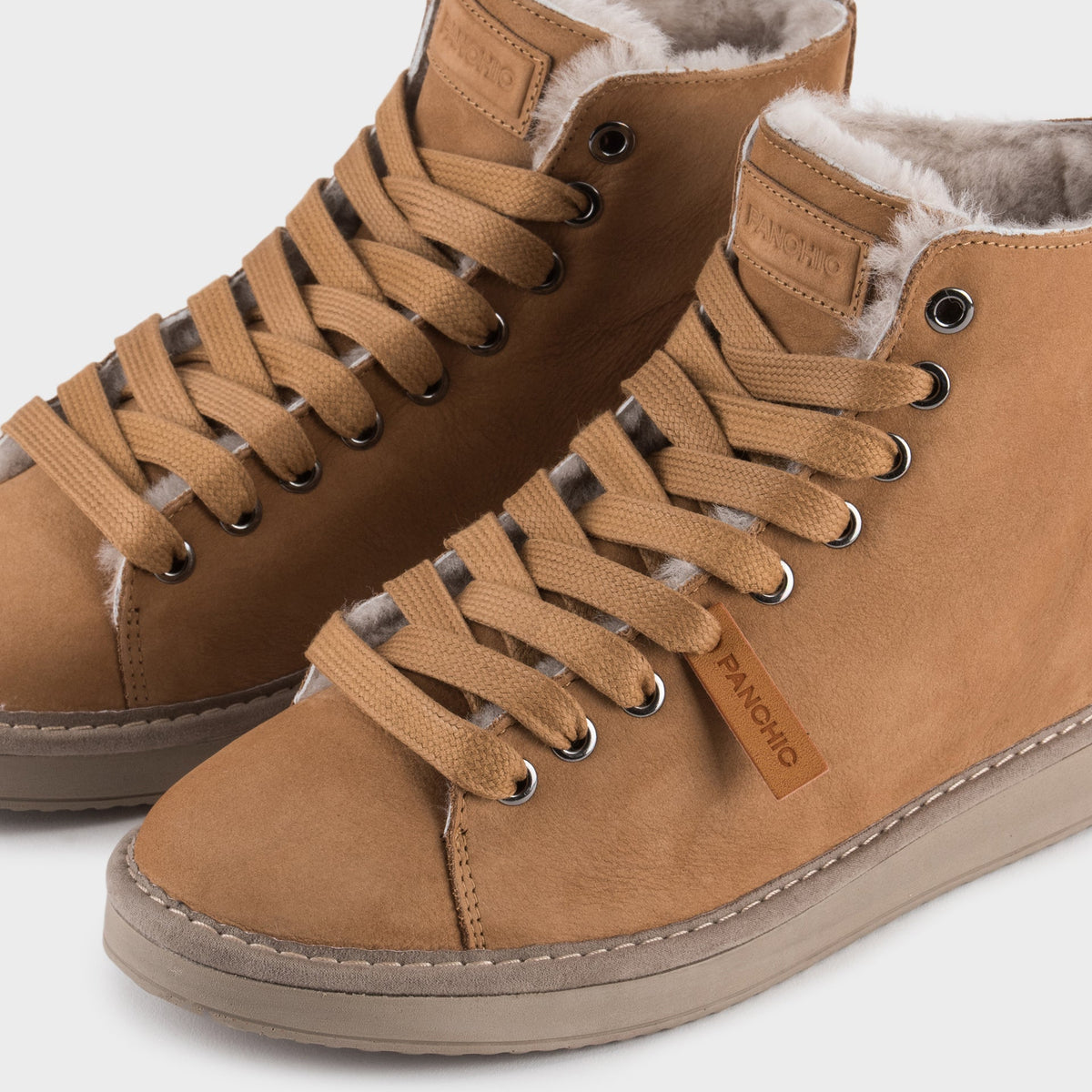 Sneakers Panchic woman camel leather lined sheepskin
