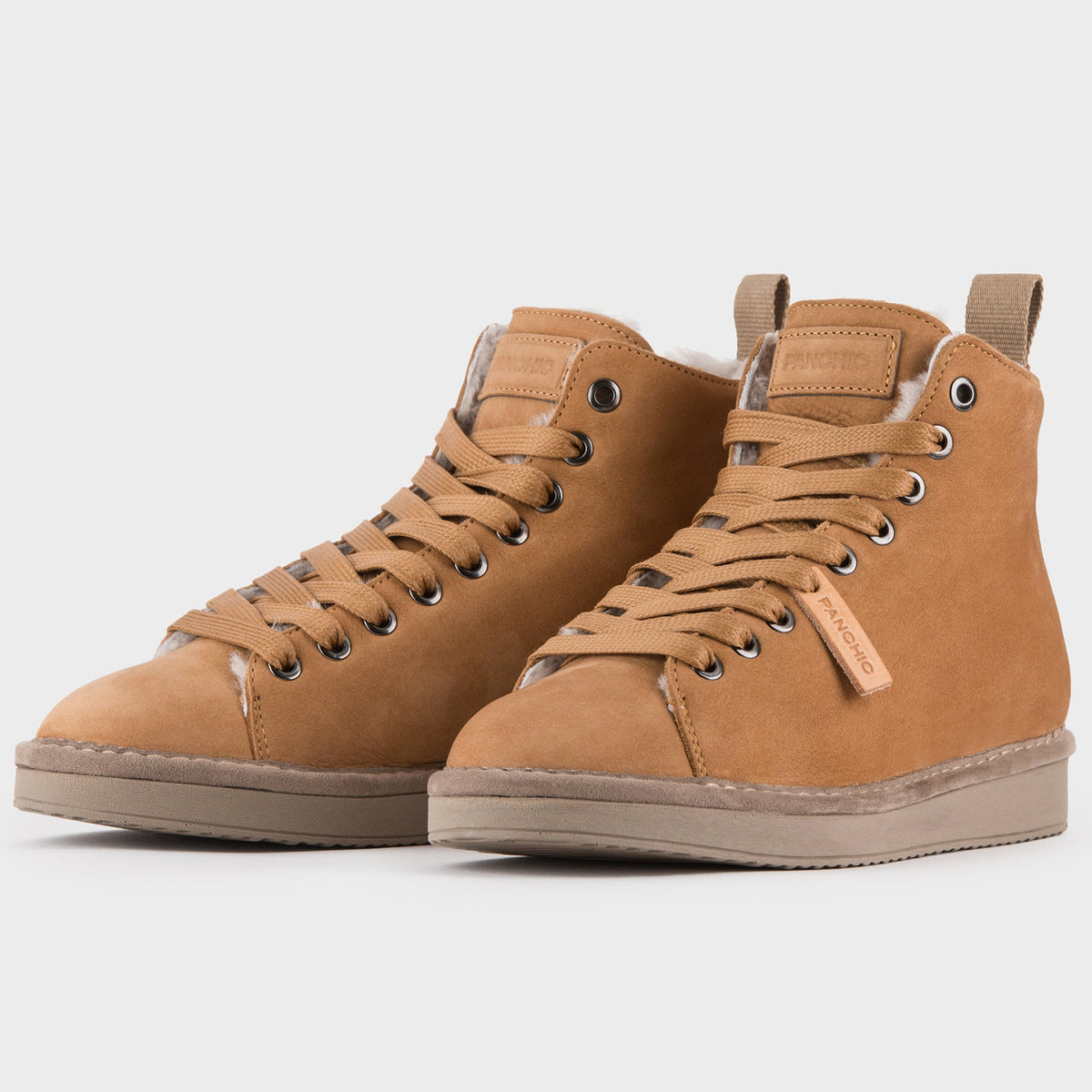 Sneakers Panchic woman camel leather lined sheepskin
