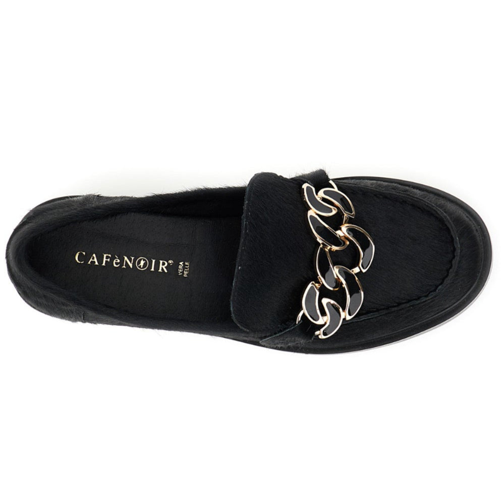 Mocassini CafèNoir donna pelle cavallino nero fibbia