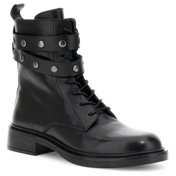 Combat boots CafèNoir woman black leather buckle