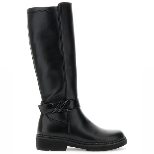 High boots CafèNoir woman black eco-leather logo inserts