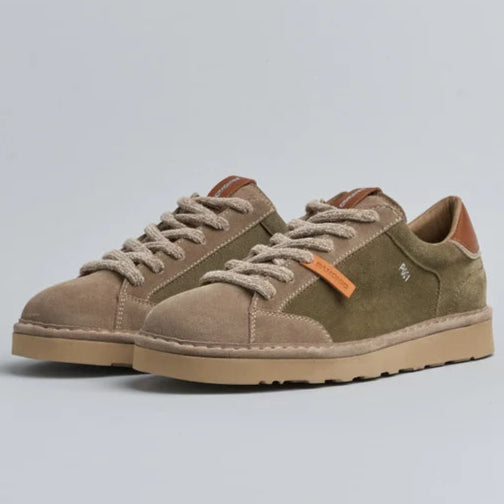 Sneakers Panchic man military green and beige suede leather