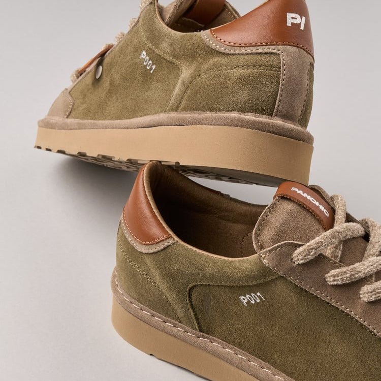 Sneakers Panchic man military green and beige suede leather
