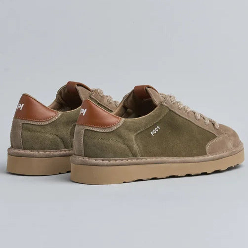 Sneakers Panchic man military green and beige suede leather