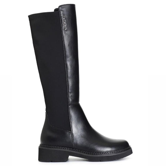 High boots CafèNoir woman black leather with elastic