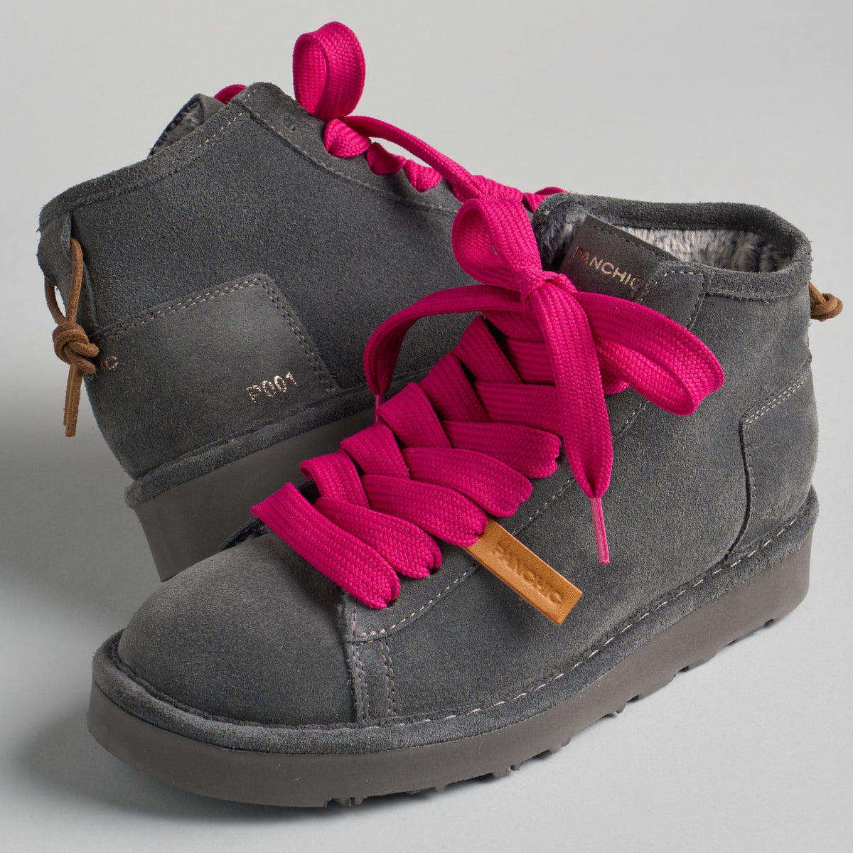 Sneakers Panchic woman anthracite suede lined fur
