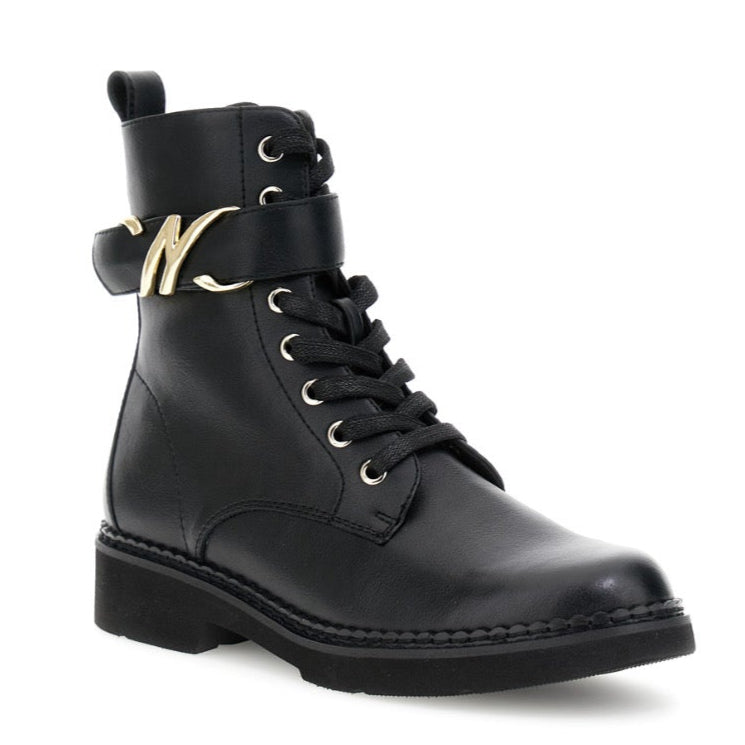 Ankle boots CafèNoir woman black eco-leather logo inserts