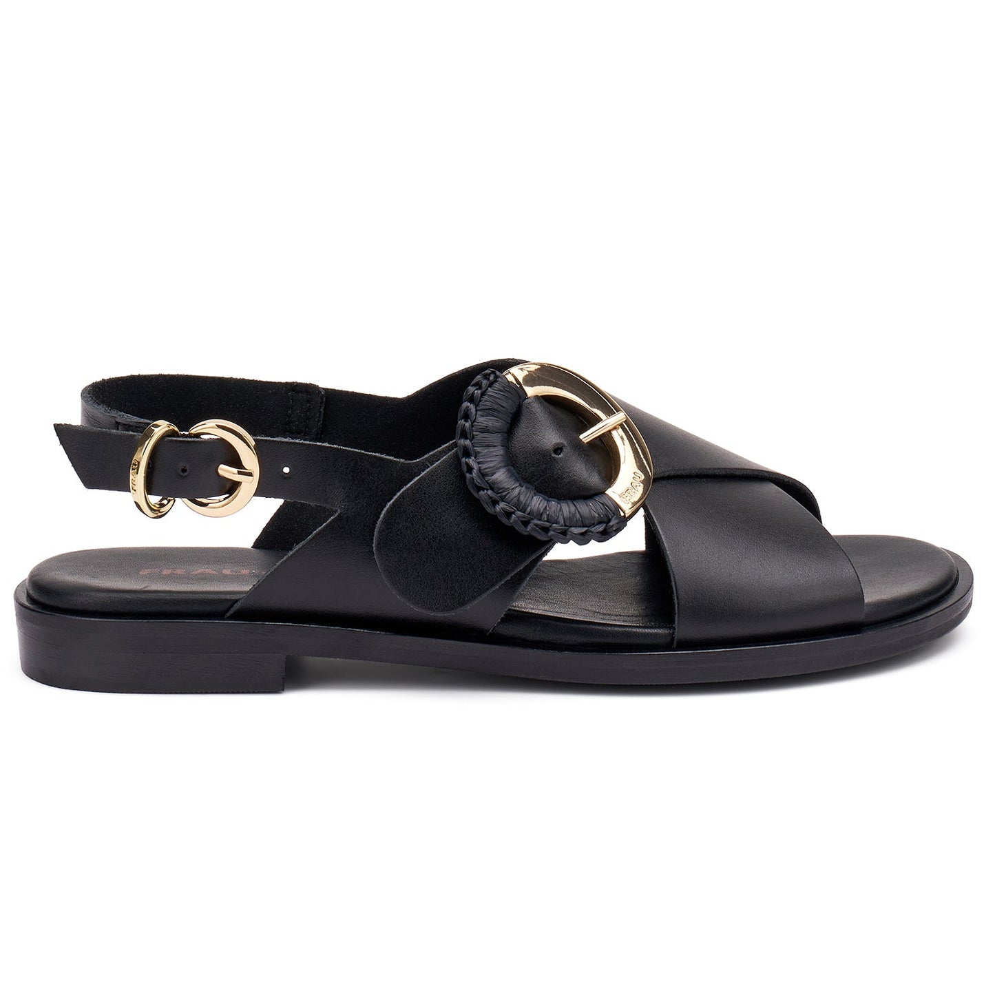 Sandali Frau donna pelle nero inserto oro