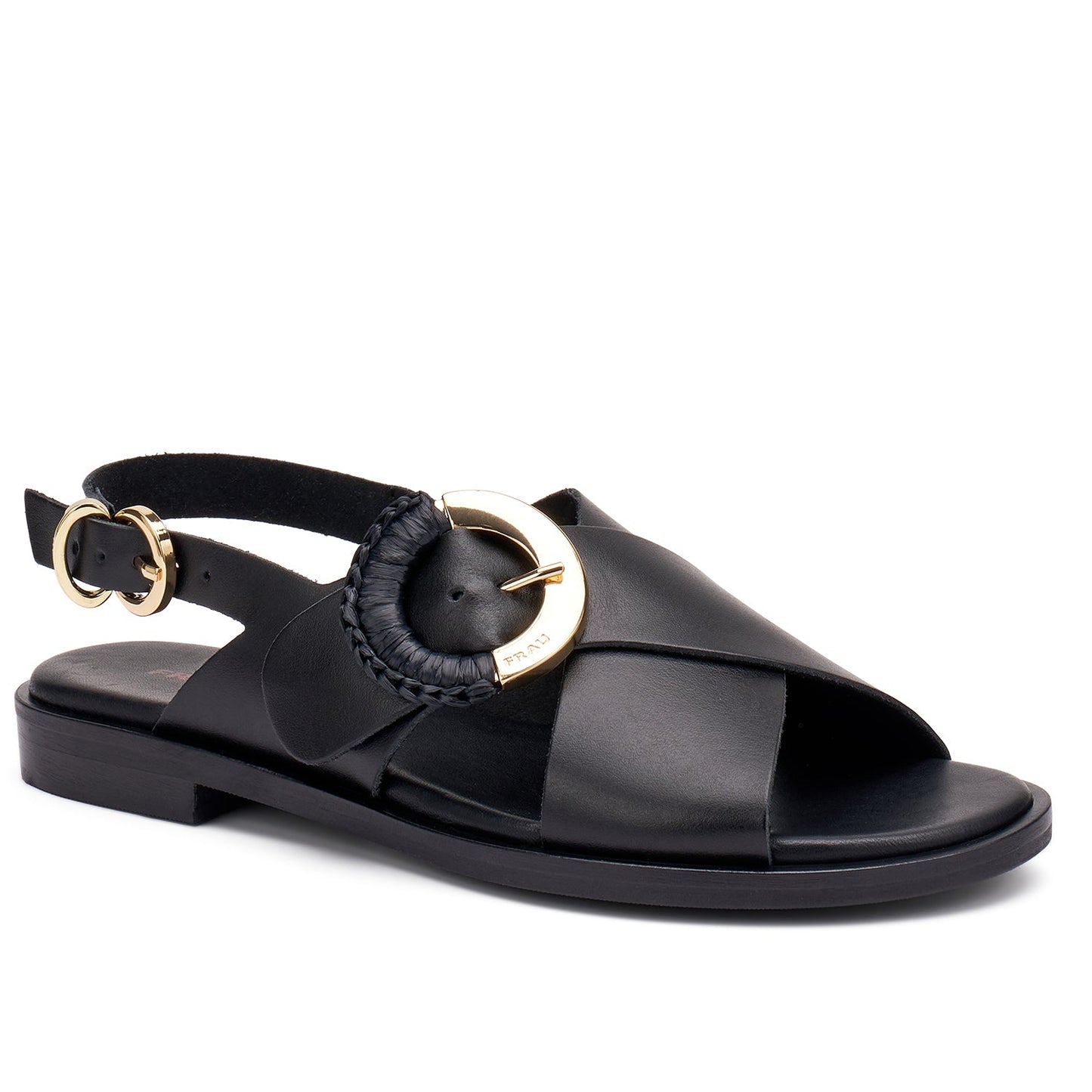 Sandali Frau donna pelle nero inserto oro