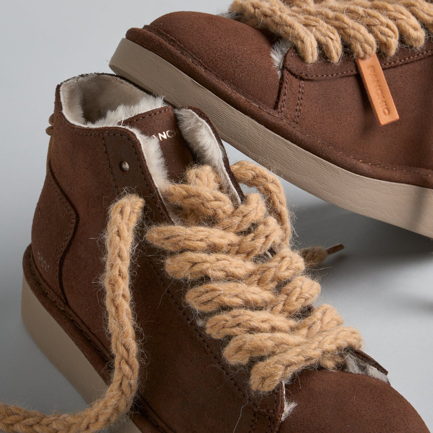 Sneakers Panchic woman cocoa suede leather wool laces