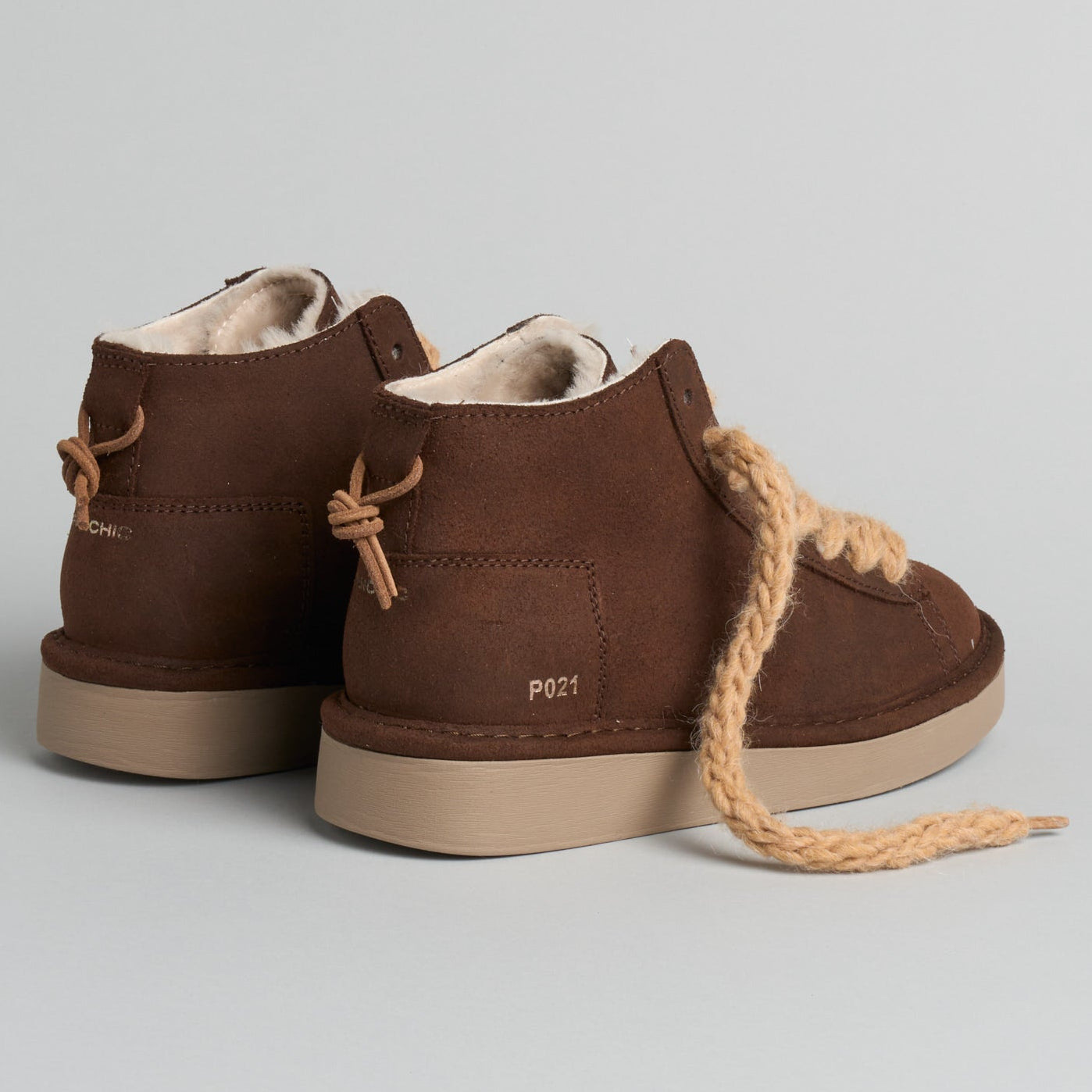 Sneakers Panchic woman cocoa suede leather wool laces