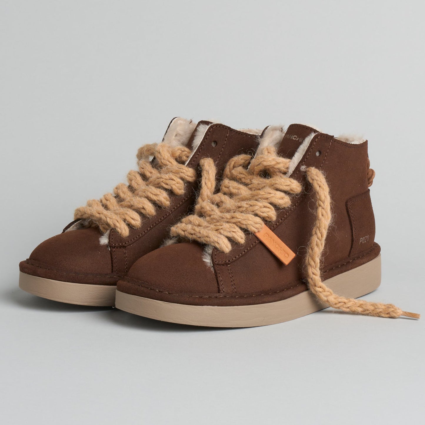 Sneakers Panchic woman cocoa suede leather wool laces