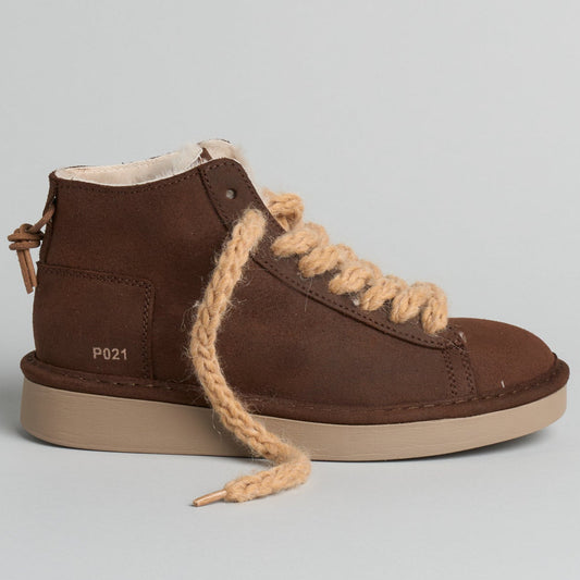 Sneakers Panchic woman cocoa suede leather wool laces