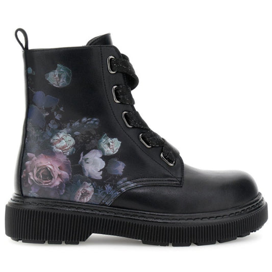 Ankle boots CafèNoir woman black eco-leather floral pattern