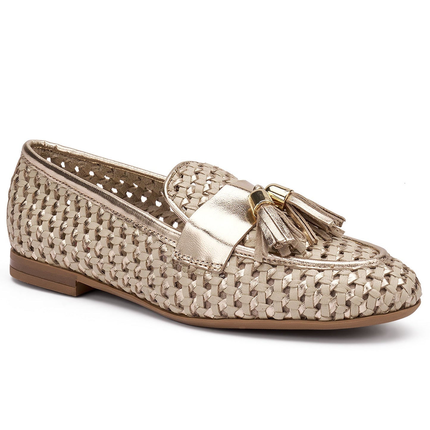 Mocassini Frau donna pelle laminato oro
